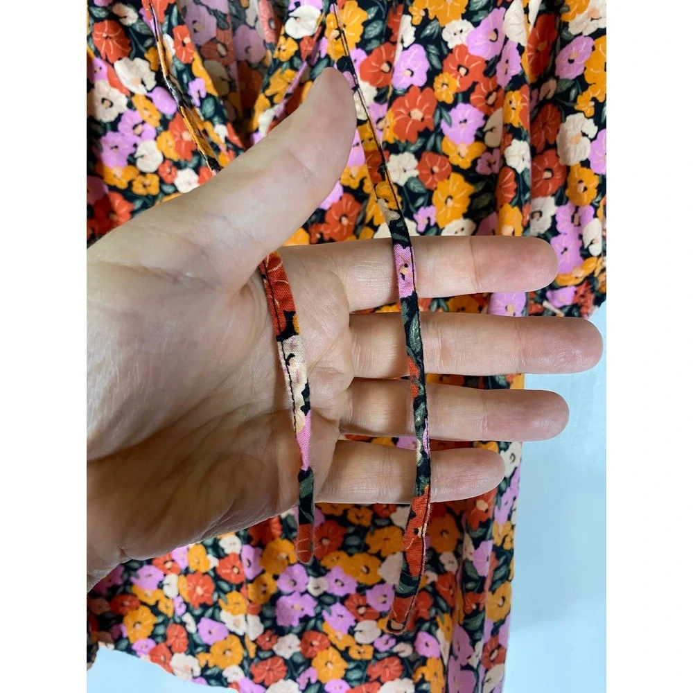 LOFT Floral Peasant Blouse Small Puff Sleeve Tie Neck Boho Cottagecore Top S